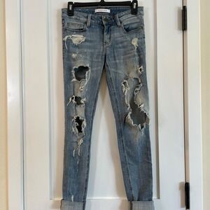 Eunina Jeans Denim 1 Classic Skinny Low‎ Rise Distressed Country Cowgirl Boho